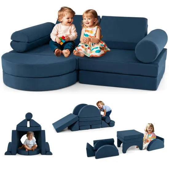 Velvet Suede 13-Piece Kids Modular Play Couch, Soft and Safe Design Blue {7}