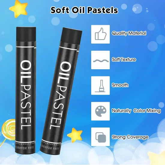 36 Pcs Soft Oil Pastels Bulk Artists Oil Crayons Single Color Creamy Pastels for Art Painting Drawing Blending for Back to School First Day of School Kids Students Artists (Black) {3}