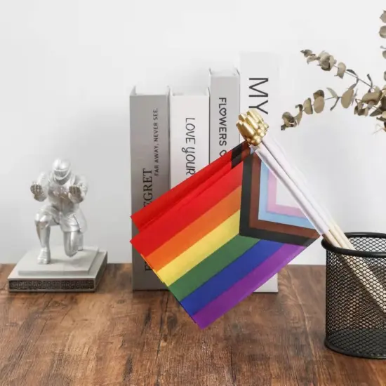 25 Pack Small Progress Pride Rainbow Gay Stick Flag Mini Handheld Inlcusive Progressive Pride LGBTQ Flags 4x6inch {4}
