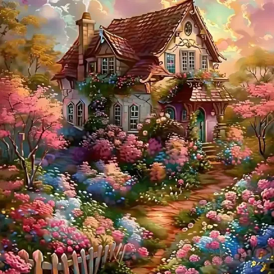 5D Diamond Painting Kits for Adult, House Flower Diamond Art Kits for Beginners, DIY Full Drill Floral Diamond Dot Gem Art Kits for Home Decor 12 x 12 Inch Country {1}