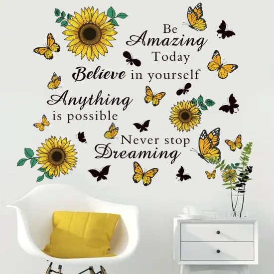 Inspirational Quote Wall Decals Sunflower Wall Stickers Removable Positive Saying Wall Lettering Stickers Peel and Stick for Classroom Home Bedroom Family Office Wall Art Decor {4}