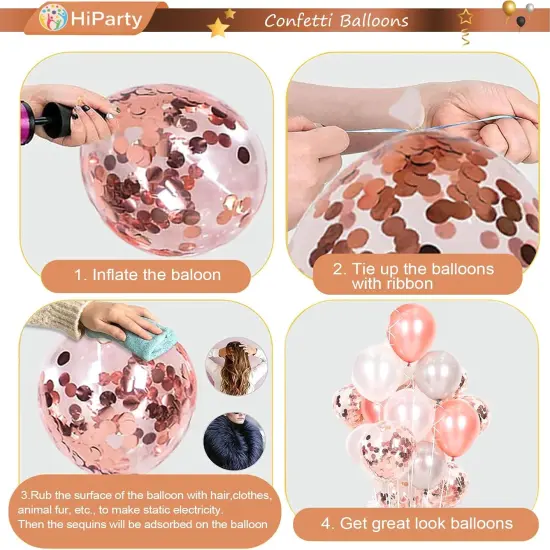 40 pcs Pink Rose Gold Birthday Decorations, 3D Mylar Foil Happy Birthday Banner and 18 inch Big Heart Star Confetti Latex Balloons {5}