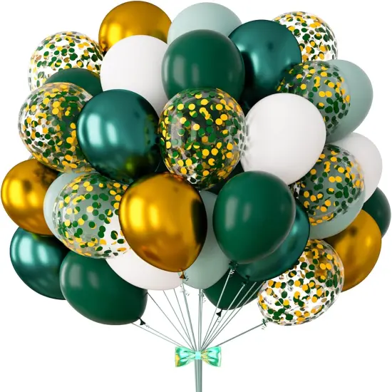 Green and Gold Balloons 83Pcs 12in Dark Green Gold White Confetti Balloons for Graduation Safari Jungle Birthday Emerald Green and Gold Party Decorations {1}