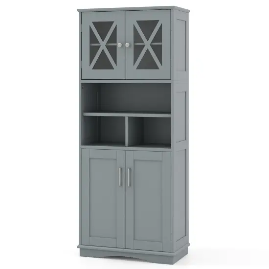 57-Inch Tall Freestanding Bathroom Storage Cabinet with 3 Adjustable Shelves and Acrylic Doors White {8}