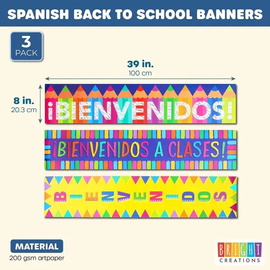 Bienvenidos Sign, Spanish Welcome Banners for Classrooms (39 x 8 In, 3 Pack) Multicolor {2}