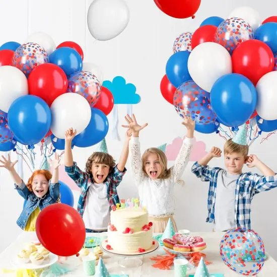 Red and Blue Latex Balloons, 30 Pcs 12 Inch White and Red Blue Confetti Balloons with Ribbons for 4th of July Independence Day Birthday Baby Shower American Party Graduation Decoration {5}