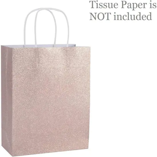 12 Pack 9.5" Rose Gold Pink Glitter Kraft Paper Gift Bags For Wedding | Thank You Bag Favor Bags For Bridal Shower {2}