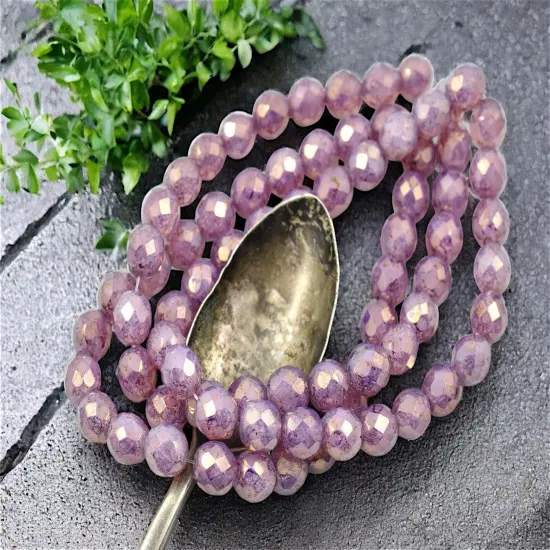 *25* 8mm Gold Lustered Thistle Opaline Fire Polished Round Beads {2}