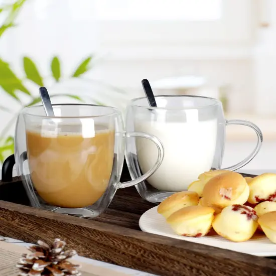 4 Pack Double Walled Coffee Cups Glasses Mugs 12oz {2}