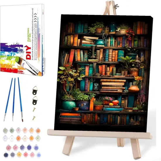 Paint by Numbers for Adults with Framed Canvas-with Wooden Easel,Paint by Numbers Kits Framed Canvas,DIY Acrylic Oil Painting Kits with Brushes Nice Gift Box for Home Wall Decor(12x16 Inch) {1}