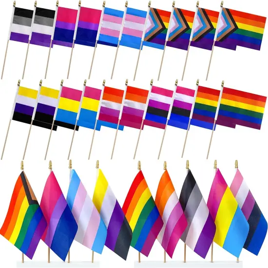 Progress Rainbow Gay Pride Flags Set on Wood Stick Small Mini Hand Held LGBTQ Inlcusive Flags,5x8 Inch,20 Pack {1}