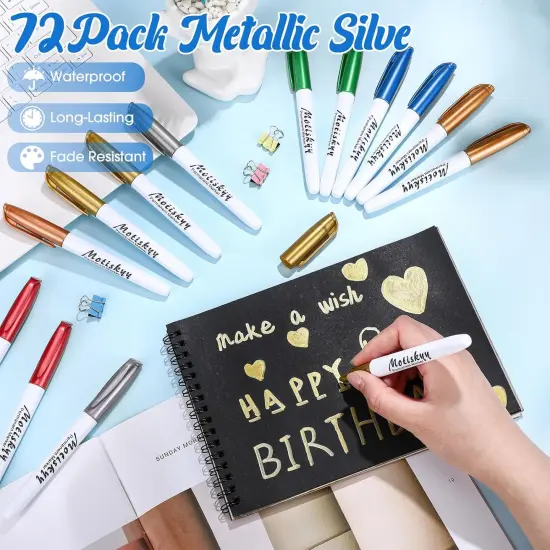 72 Pcs Metallic Marker Pens Bulk Fine Point Metallic Permanent Markers Paint Pens for DIY Crafts, Artist Illustration, Gift Card Making, Crafts, Scrapbooking(Multicolor) {4}