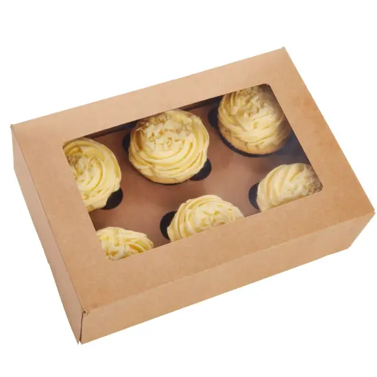 24 Pack 6 Count Cupcake Boxes with Windows - To Go Containers for Bakery, Desserts, Muffins (Kraft Paper, 9.4x6.2x2.9 In) Brown {7}