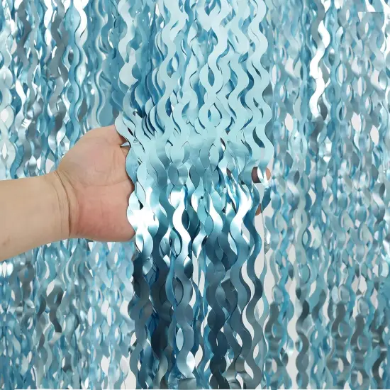 4 Pack Wavy Blue Foil Fringe Curtain 3.3x6.6 Feet | Blue Streamers Tinsel Backdrop for Under The Sea Party Decorations | Ocean Backdrop | Mermaid Birthday Decorations {1}