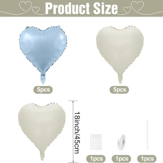 Baby Blue Heart Balloons,10Pcs Cream White Blue Foil Heart Shaped Balloons,18Inch Sand White Pastel Blue Helium Mylar Balloon for Valentines,Engagement,Brithday,Baby Shower,Wedding Party Decorations {2}