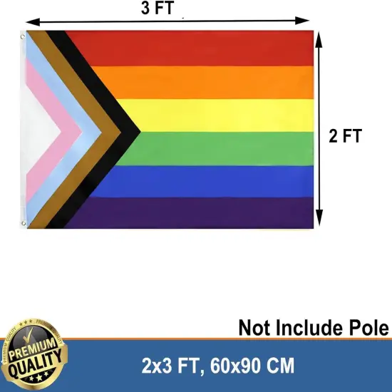 Progress Pride LGBTQ Flag 2x3 Outdoor Sewn Stripes- All Inlcusive Progressive Rainbow Nylon Flags for Bisexual LGBTQ Non Binary Lesbian Gay Transgender Prides Proculsexual {2}