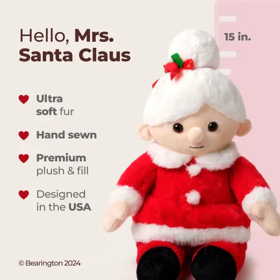 Bearington Mrs Santa Claus Stuffed Christmas Plush, 15 In Mrs Claus Plush, Ideal Christmas Doll Gift for Toddlers, Kids & Teens, For Ages 3-14 Red {2}