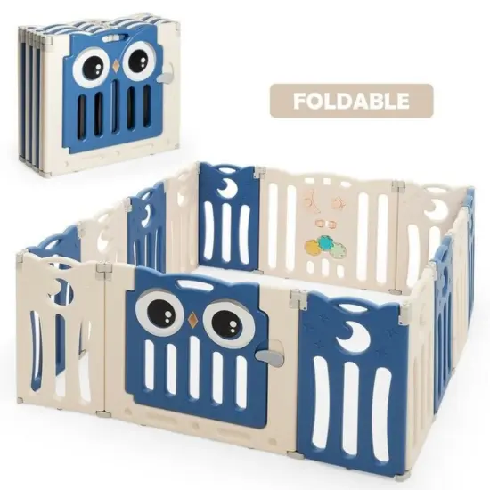 14-Panel Kids Foldable Activity Center Playpen with Lockable Door and Non-Slip Foot Mat Beige {8}