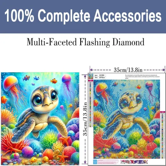 Cute Turtle Diamond Painting Kit for Adults, Sea Turtle Diamond Art Kits for Beginners, Full Drill Round Gem Art Diamond Painting for Home Wall Decor Gift 14x14inch {2}