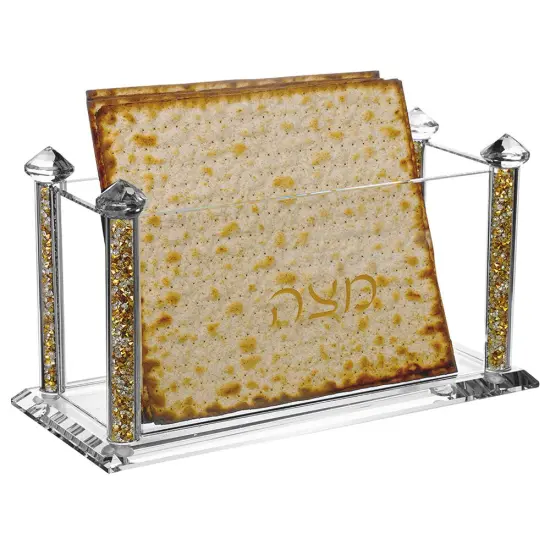 Crystal Square Matzah Box with Decorative Gemstones Silver {3}