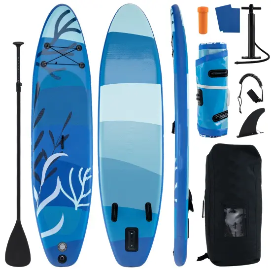 Blue Inflatable SUP Board Drop Stitch PVC EVA Aluminum Alloy Paddle Adjustable Length {1}