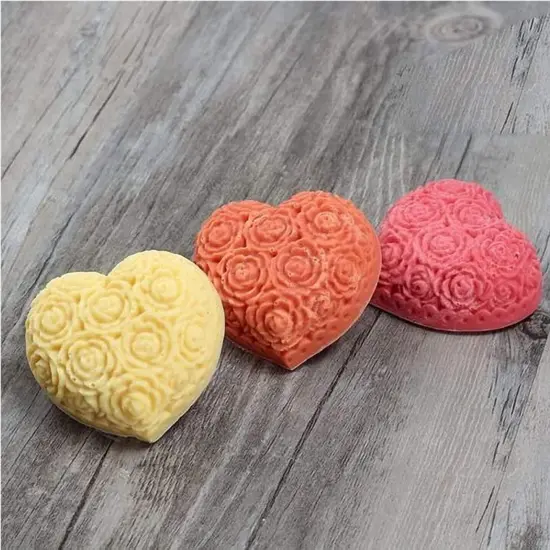 3-Cavity Heart Rose Flower Silicone Soap Mold Fondant Mold {4}