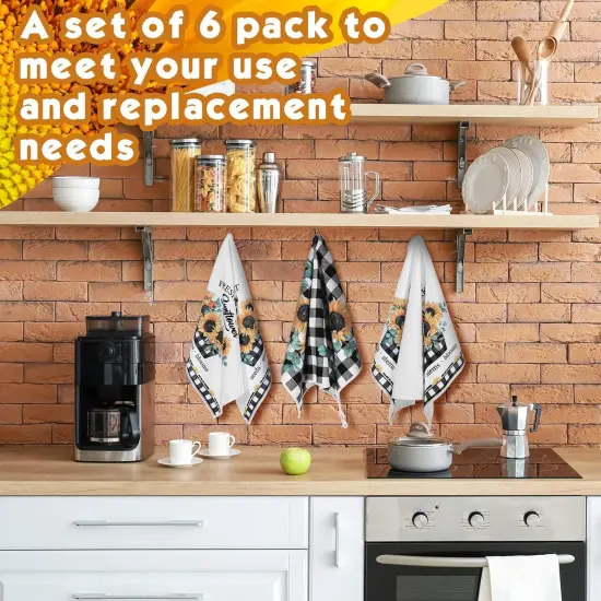 6 Pcs Sunflower Kitchen Towels Summer Buffalo Plaid Dishtowels for Kitchen Ultra Absorbent Black and White Hand Wash Cloth Sunflower Decor Decorative Set for Bathroom Housewarming Gift {4}