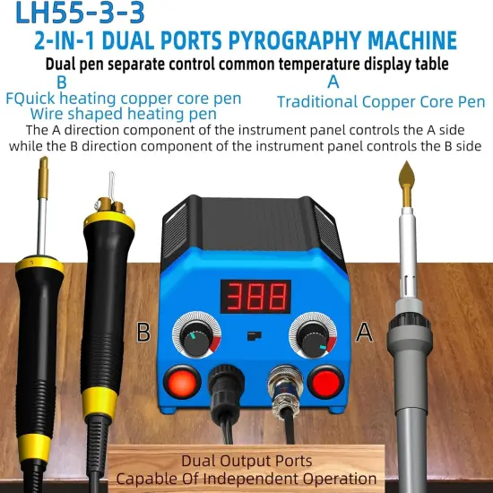 LH55-3-3 Wood Burner kit Wood Burning Tool Pen 200~750℃, Wood Burning kit with Digital Thermometer Temperature Adjustable Temperature 3 pyrographic Wood Burning pens 37 Wood Burning Pen Tips {2}