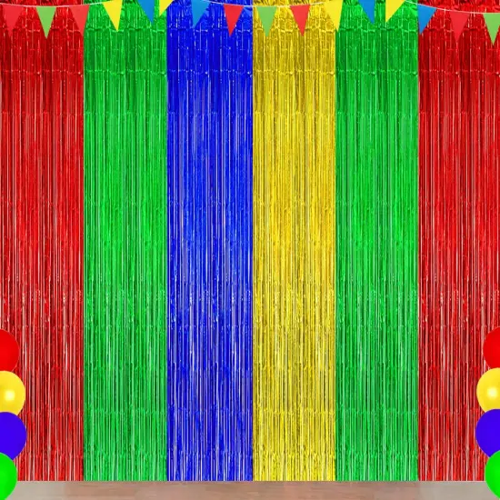 Blue Red Green Yellow Party Decorations, Blue Red Green Yellow Foil Fringe Backdrops Streamer Tinsel Curtains for Graduation Boys Girls Birthday Baby Shower Party Decor (3Pack) {1}
