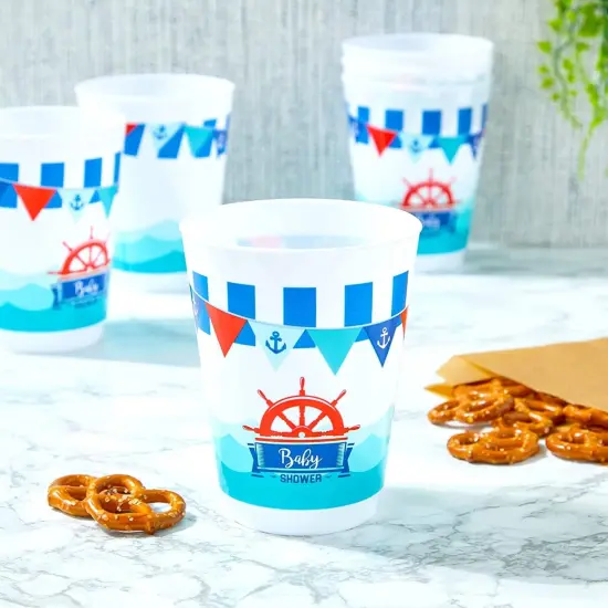 Nautical Plastic Cups for Baby Shower (16 Oz, 16 Pack) Blue {4}