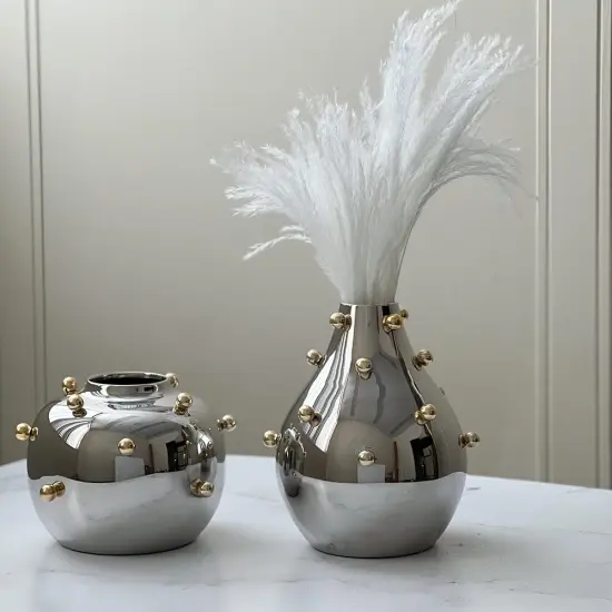 Stainless Steel Vase With Gold Balls Small {2}