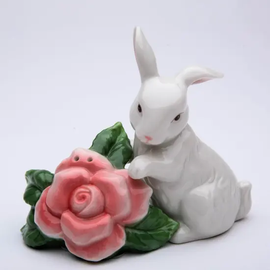 Ceramic Rabbit With Rose Flower Salt & Pepper Shakers, Home D&eacute;cor, Gift for Her, Gift for Mom, Kitchen D&eacute;cor, Spring D&eacute;cor, Easter D&eacute;cor {3}