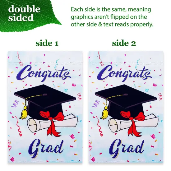 G128 Combo Pack: Garden Flag Stand 36x16IN & Garden Flag Happy Graduation Congrats Cap Printed 12x18IN Double Sided {5}