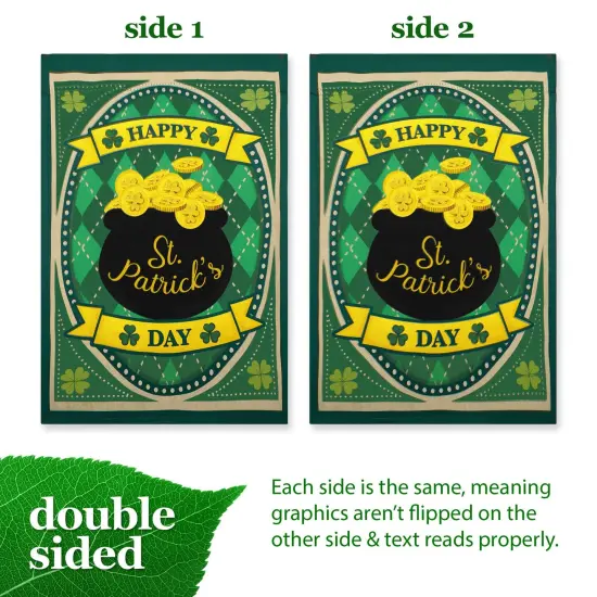 G128 Happy St. Patrick&rsquo;s Day Pot Gold Garden Flag 12x18 In Double Sided St. Patrick's Day Yard Garden Lawn Decoration {3}