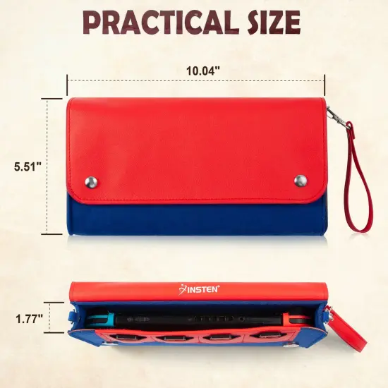 Insten Carrying Case Purse For Nintendo Switch and OLED Model, PU Leather Cover Travel Bag Sleeve Pouch, With Detachable Shoulder and Hand Strap For Girls Boys Women, Red/Blue {6}