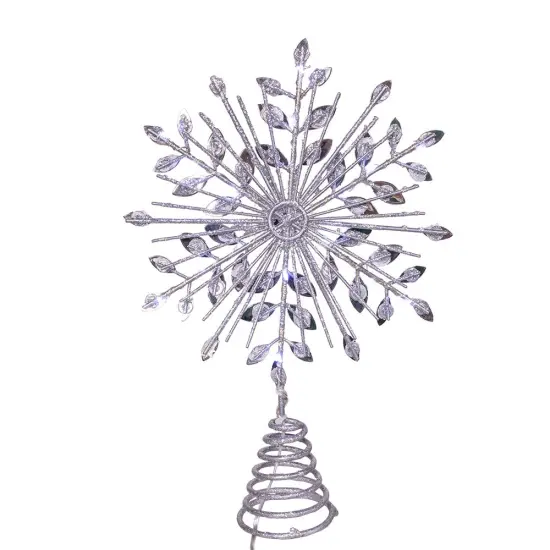11.75. Inch 18-Light cool White Micro LED Silver Glittered Snowflake Treetopper {3}