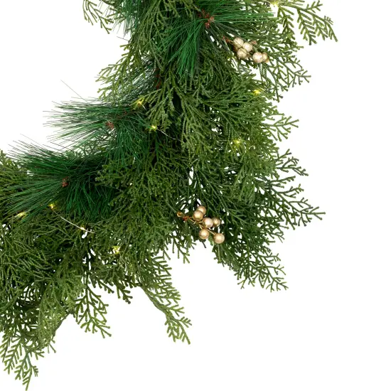Northlight Real Touch&trade; Cedar and White Pine Artificial Christmas Wreath - 30" - Warm White LED Green {4}