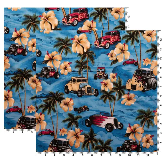 Hawaiian Hot Rods Printed Spandex Fabric {4}