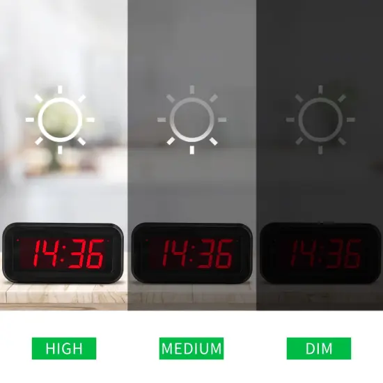 Digital Clock, Small Wall Clock, Battery Operated, Adjustable 3-Level Led Brightness, Dim Night Mode, 12/24Hr, Cordless, Constantly 1.2'' Digits Display for Bedroom/Travel, Easy to Set {5}