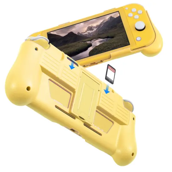 Protective Case for Nintendo Switch Lite 2019, Hard Grip Cover with 2 Game Card Slots Holder, Built in Stand, Shock-Absorption & Anti-Scratch Design, Yellow by Insten {2}