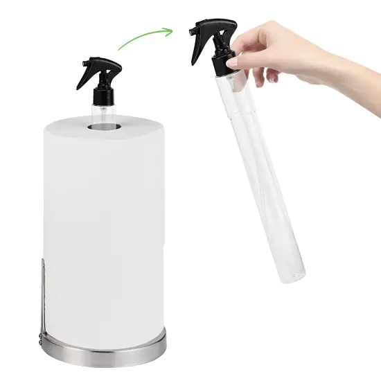 Heavy Weighted Paper Towel Holder Stand Dispenser Built-in Spray Bottle {1}