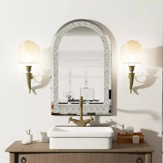 Crystal Decor Wall Mirror Arch Mirror for Bathroom Bedroom Living Room Entryway {2}