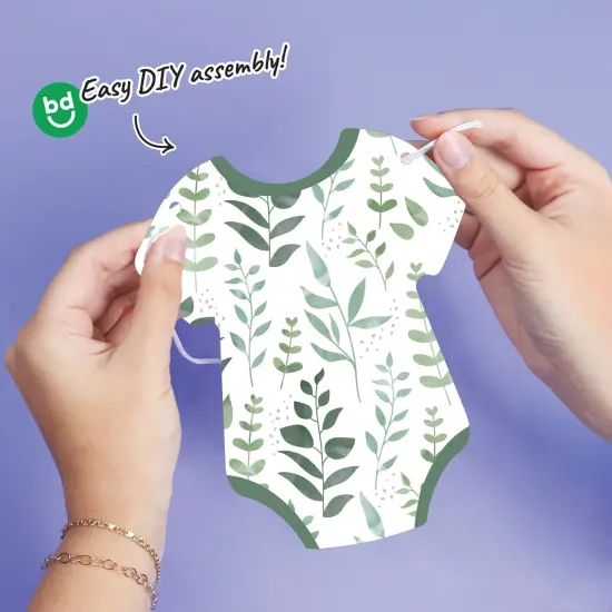 Big Dot of Happiness Boho Botanical Baby Garland Banner, Greenery Baby Shower, Gender Neutral Decorations Banner, 30 Feet of Cord, 15 Double-Sided Green Baby Bodysuits {4}
