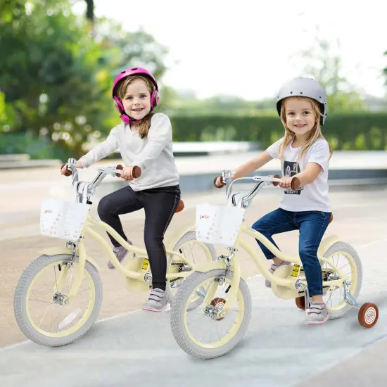 Costway 14'' Kid's Bike with Removable Training Wheels & Basket for 3-5 Years Old Pink/Blue/Green/Beige/Purple/Light Blue {2}