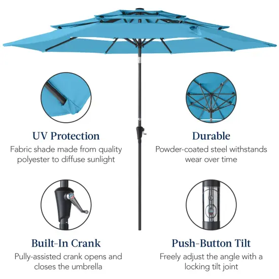 Best Choice Products 10ft 3-Tier Patio Umbrella, Market Sun Shade w/ Tilt Adjustment, Easy Crank Sky Blue {6}