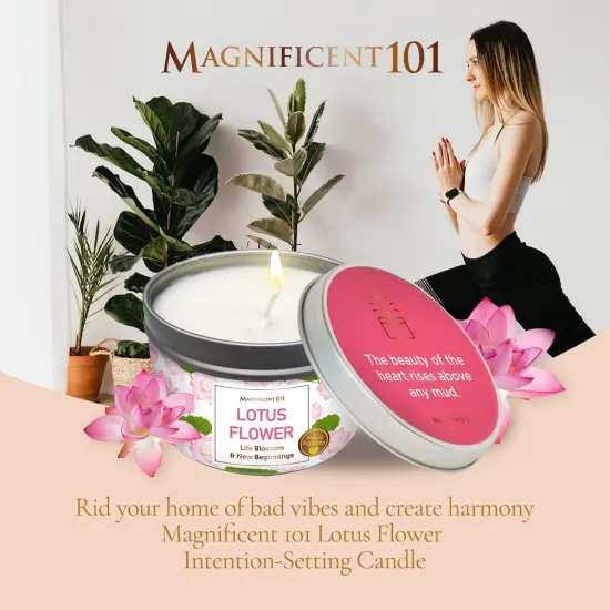 Magnificent 101 Long Lasting Lotus Flower Aromatherapy Candle | 6 Oz - 35 Hour Burn Time | Sage & Bergamot Scented Soy Wax Smudge Candle for New Beginnings, Purification & Manifestation Multicolor {2}