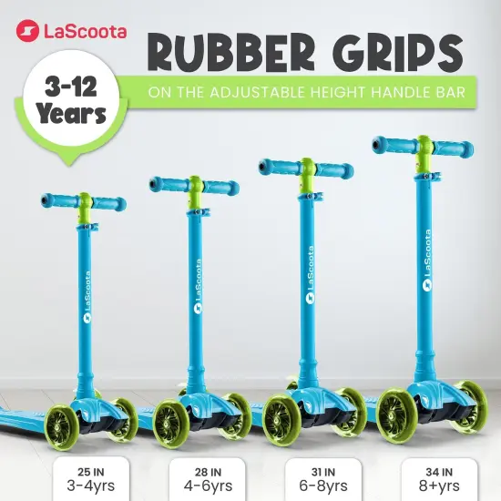 LaScoota 2-in-1 Kids Kick Scooter, Adjustable Height Handlebars and Removable Seat, 3 LED Lighted Wheels and Anti-Slip Deck for Boys & Girls Aged 3-14 & up to 100 Lbs. Gift-Ready Mini Scooter Toddler Blue {4}