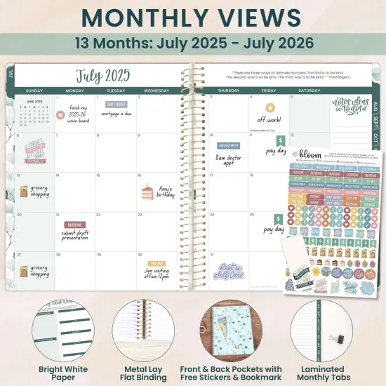 bloom daily planners 2025-26 Academic Planner, Soft Cover, 8.5" x 11",Boho Greenery {3}