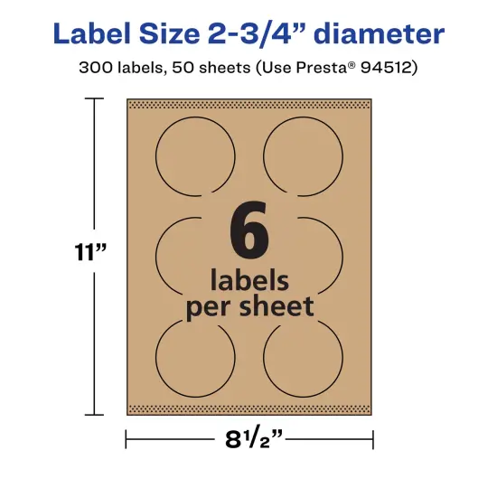 Avery Kraft Brown Round Labels with Sure Feed, 2.75" diameter {5}