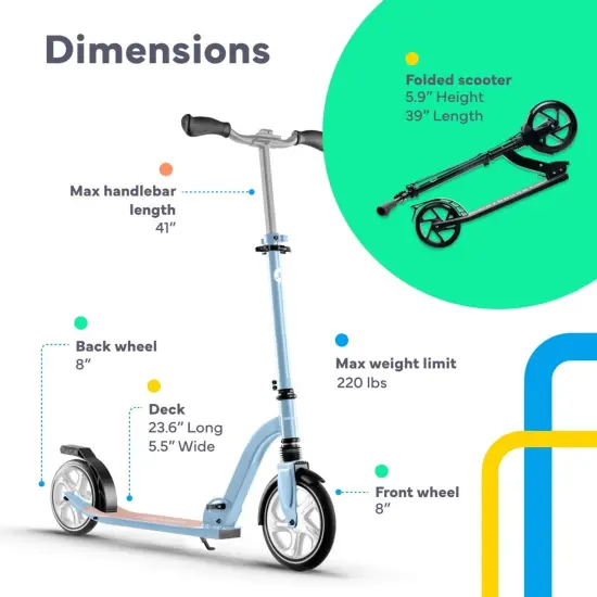LaScoota Kick Scooter for Adults & Teens. Perfect for Ages 8-14 and Men & Women. Lightweight Foldable Adult Scooter Large Sturdy Wheels Blue {6}